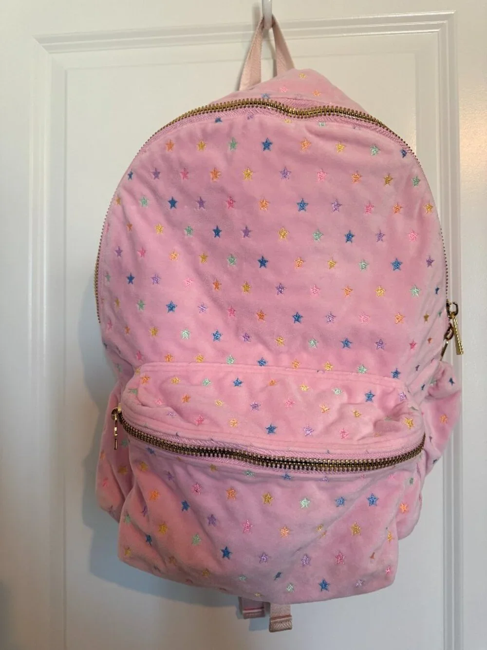 Stoney Clover Lane x Park & Beach Pink Star Velvet Backpack EUC